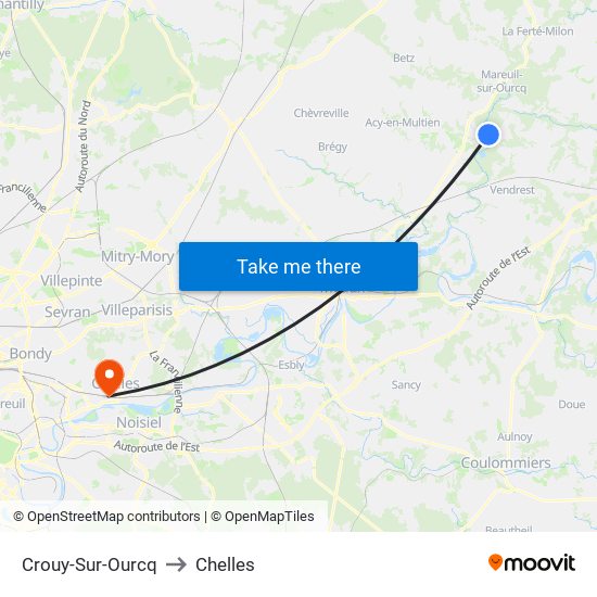 Crouy-Sur-Ourcq to Chelles map