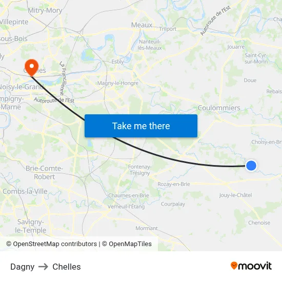 Dagny to Chelles map