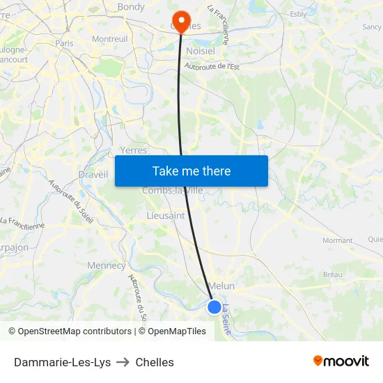 Dammarie-Les-Lys to Chelles map