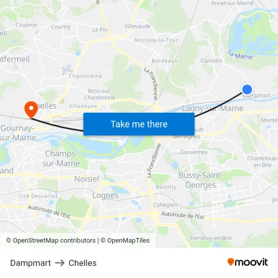 Dampmart to Chelles map