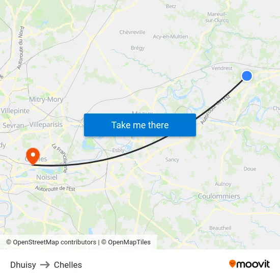 Dhuisy to Chelles map