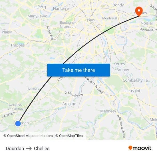 Dourdan to Chelles map