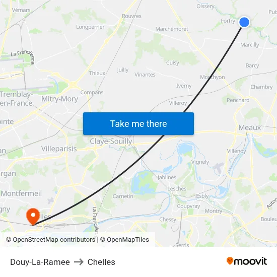 Douy-La-Ramee to Chelles map
