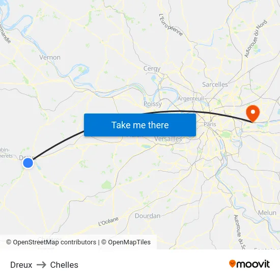 Dreux to Chelles map
