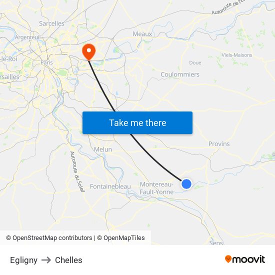 Egligny to Chelles map