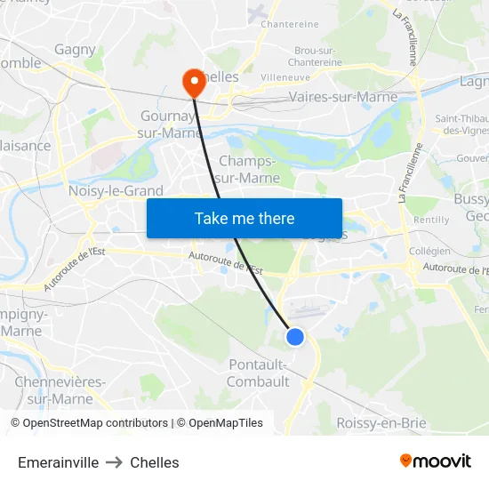 Emerainville to Chelles map