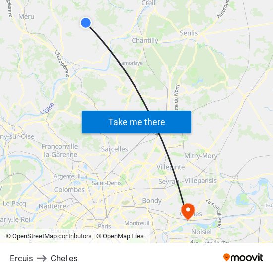 Ercuis to Chelles map