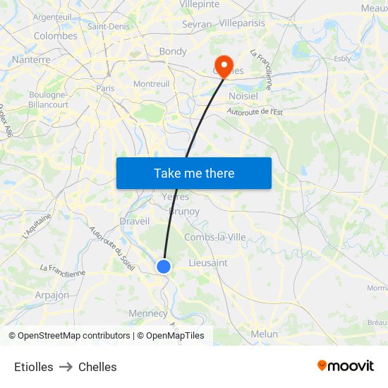 Etiolles to Chelles map