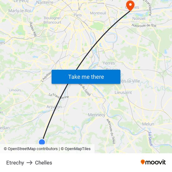 Etrechy to Chelles map