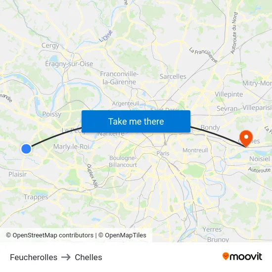Feucherolles to Chelles map