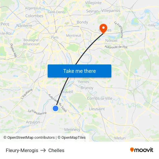 Fleury-Merogis to Chelles map