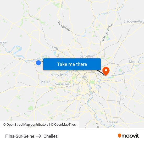 Flins-Sur-Seine to Chelles map