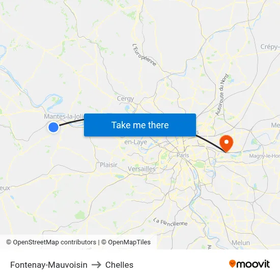 Fontenay-Mauvoisin to Chelles map