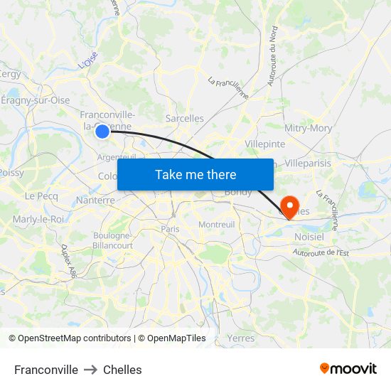 Franconville to Chelles map