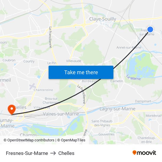 Fresnes-Sur-Marne to Chelles map
