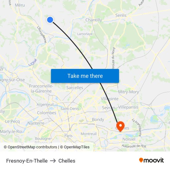 Fresnoy-En-Thelle to Chelles map