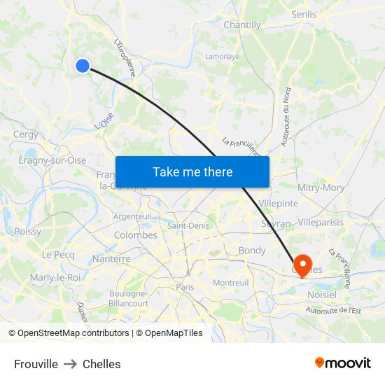 Frouville to Chelles map