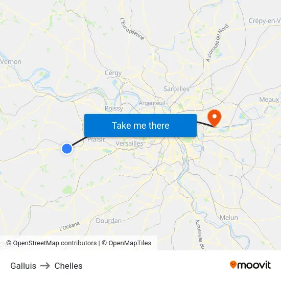 Galluis to Chelles map