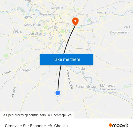 Gironville-Sur-Essonne to Chelles map