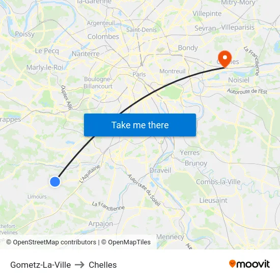 Gometz-La-Ville to Chelles map
