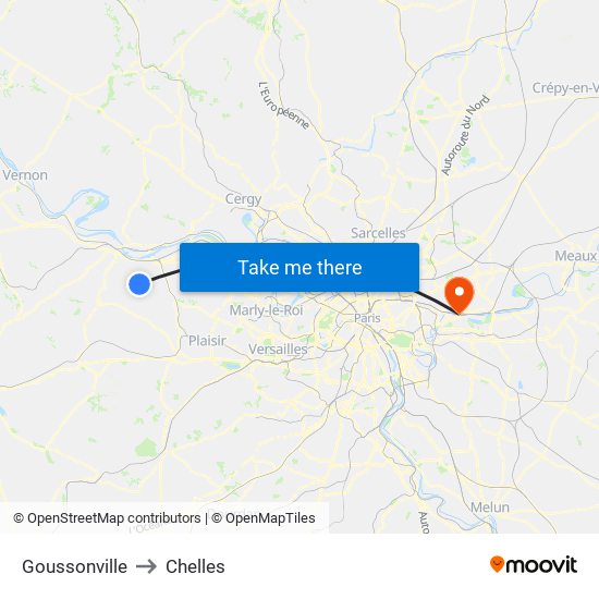 Goussonville to Chelles map