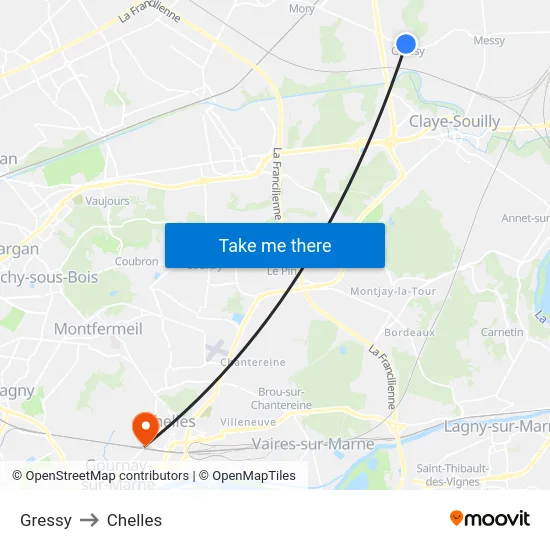Gressy to Chelles map