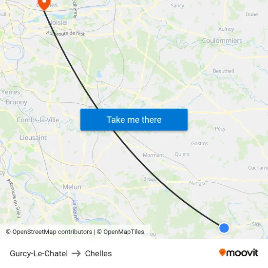 Gurcy-Le-Chatel to Chelles map