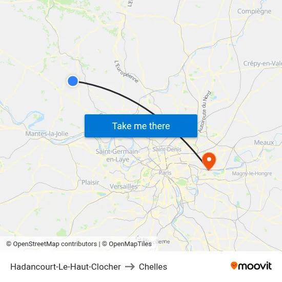 Hadancourt-Le-Haut-Clocher to Chelles map