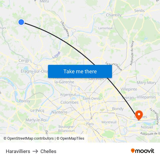 Haravilliers to Chelles map