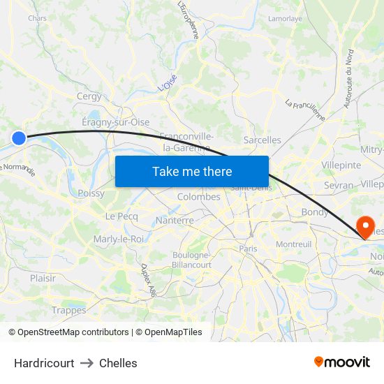 Hardricourt to Chelles map