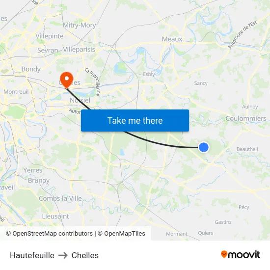 Hautefeuille to Chelles map