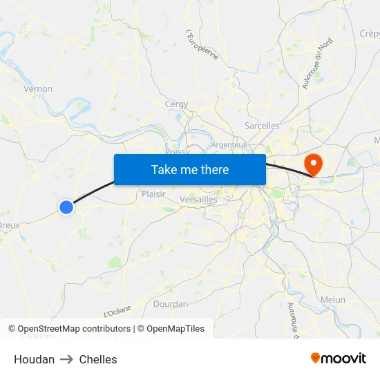 Houdan to Chelles map