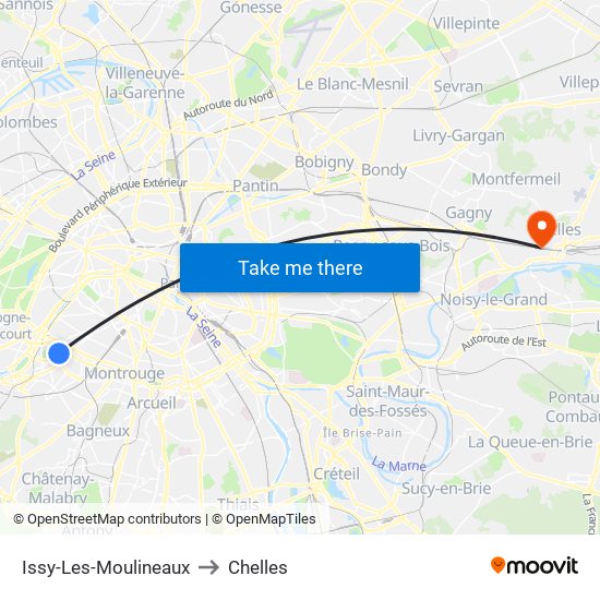 Issy-Les-Moulineaux to Chelles map