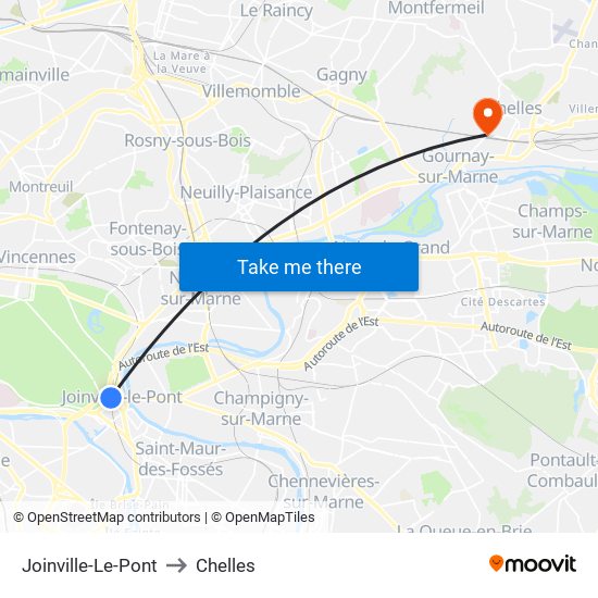 Joinville-Le-Pont to Chelles map