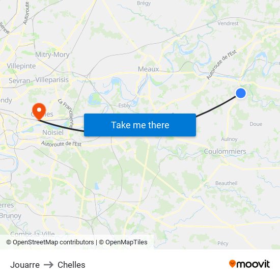 Jouarre to Chelles map
