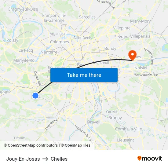 Jouy-En-Josas to Chelles map