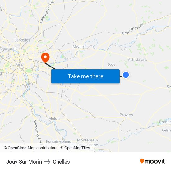 Jouy-Sur-Morin to Chelles map