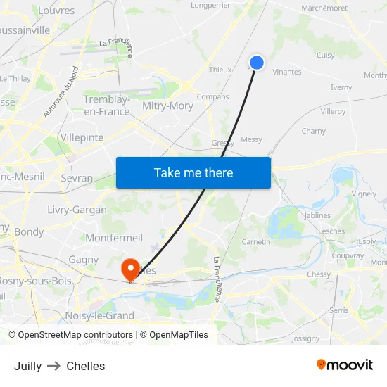 Juilly to Chelles map