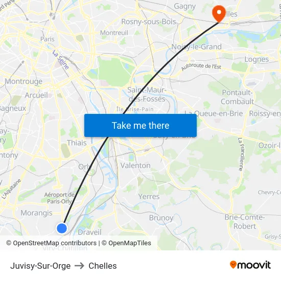 Juvisy-Sur-Orge to Chelles map