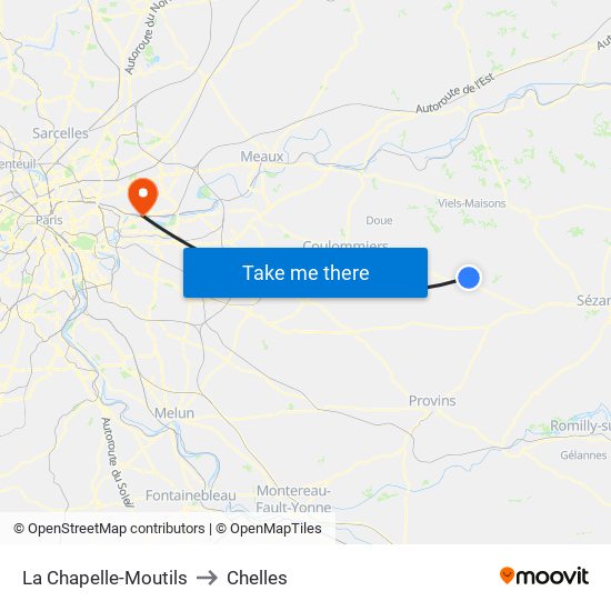 La Chapelle-Moutils to Chelles map
