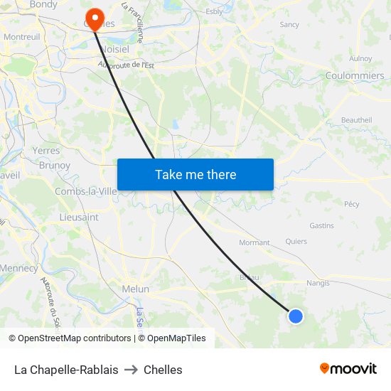 La Chapelle-Rablais to Chelles map