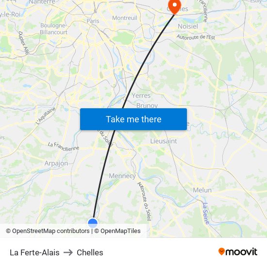 La Ferte-Alais to Chelles map