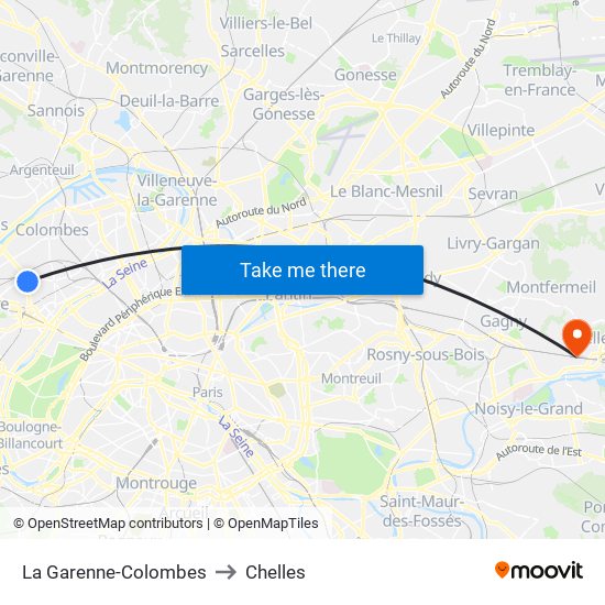 La Garenne-Colombes to Chelles map