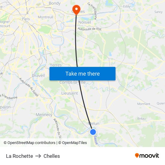 La Rochette to Chelles map