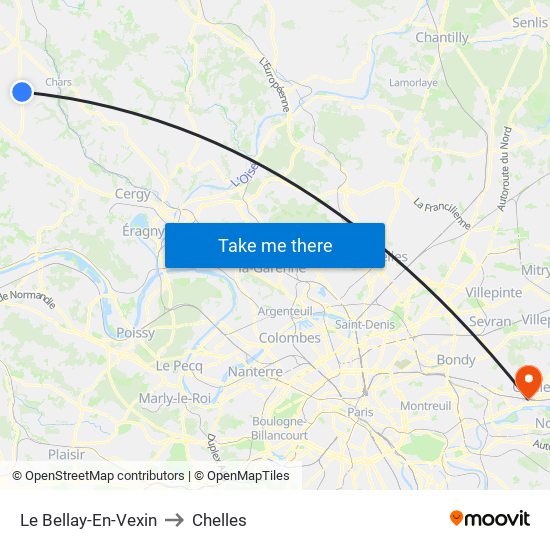 Le Bellay-En-Vexin to Chelles map