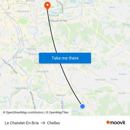 Le Chatelet-En-Brie to Chelles map