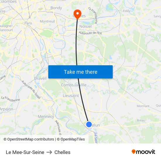 Le Mee-Sur-Seine to Chelles map