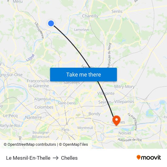 Le Mesnil-En-Thelle to Chelles map