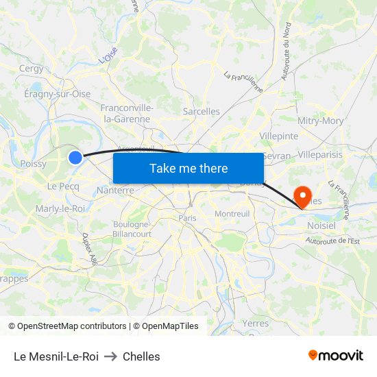 Le Mesnil-Le-Roi to Chelles map