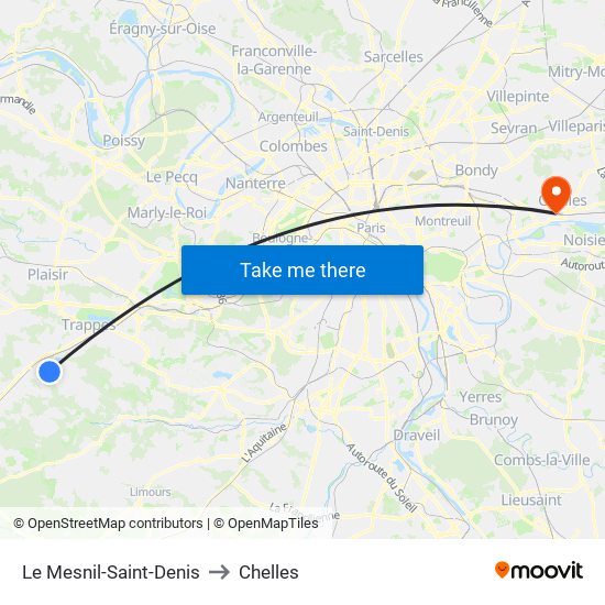 Le Mesnil-Saint-Denis to Chelles map